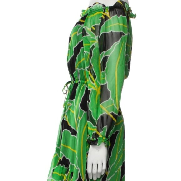 NWOT Diane Von Furstenberg DVF Camila Silk Green Chiffon Palm Midi Dress S $495 - Picture 4 of 8